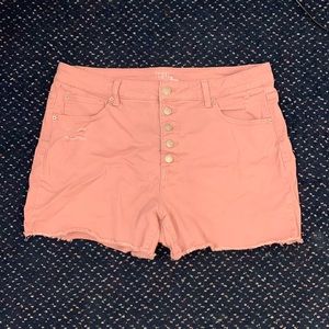 Time and Tru High-Rise Button-Up Pink Jean Shorts w/ Front and Back Pockets